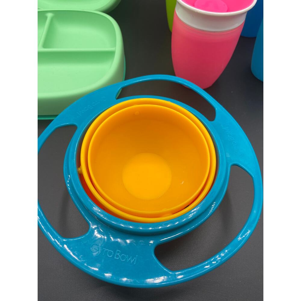 Lot 7 Munchkin 360 Gyro Bowl Nuk Suction Plate Cup Sippy Toddler Boy Girl Blue - Picture 3 of 8